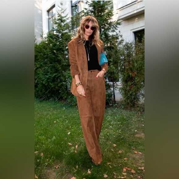 Nigel Preston Hepburn Brown Suede Wide-Leg Trousers - Picture 3 of 6